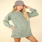 VERY J Mineral Washed Oversized Sweatshirt Mini Dress | Ship from USA, VERY J | Trendsi