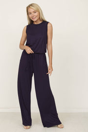 plus solid draw string pocket jumpsuit