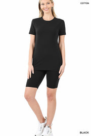 Cotton Round Neck Top & Bike Shorts Set