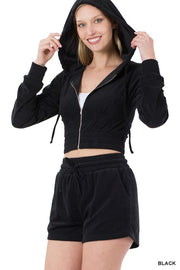 Loop Terry Zip Up Cropped Hoodie & Shorts Set