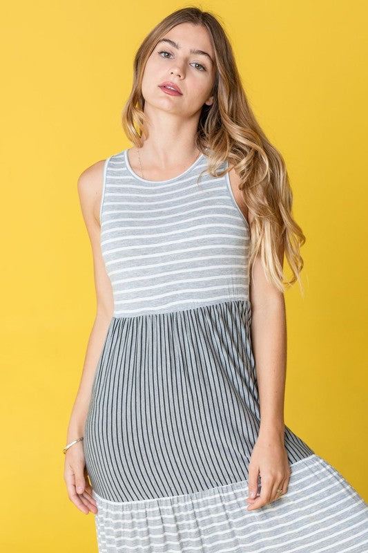 Plus Sleeveless Stripe Tiered Maxi Dress