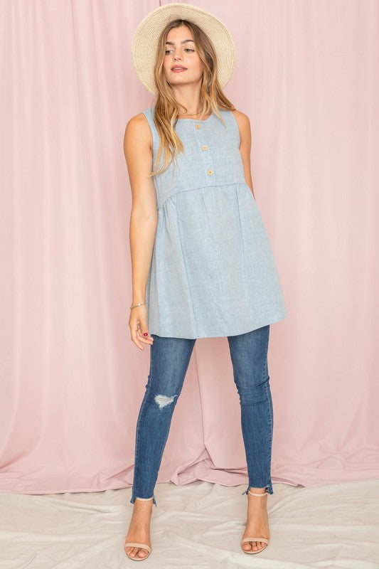 Plus Chambray Baby Doll Tunic