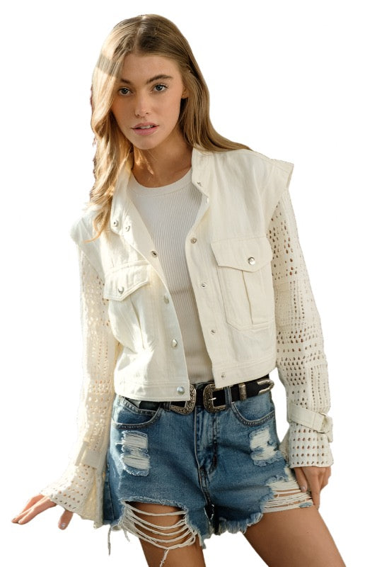 Twill Crop Crochet SLV Jacket