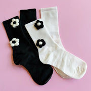 Puffy Daisy Embellished Socks Set Of 2