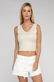 Ribbed Scoop Neck Cropped Sleeveless Top