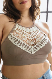 Plus Size Crochet Lace High Neck Bralette