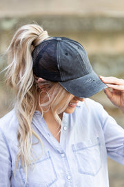 Distressed Messy Bun Hat Cap Goddess Life & Style Shop