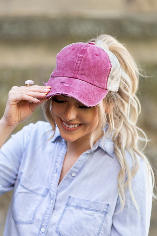 Distressed Messy Bun Hat Cap Goddess Life & Style Shop