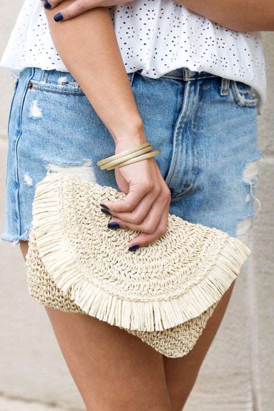 Frayed Fold-over Straw Clutch Goddess Life & Style Shop