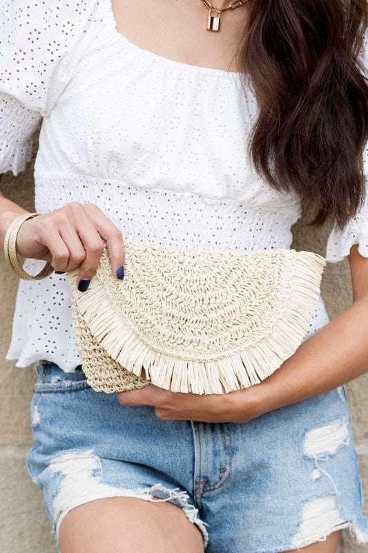 Frayed Fold-over Straw Clutch | AS | Aili's Corner