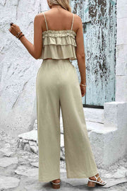 Frill Trim Cami and Wide Leg Pants Set Goddess Life & Style Shop