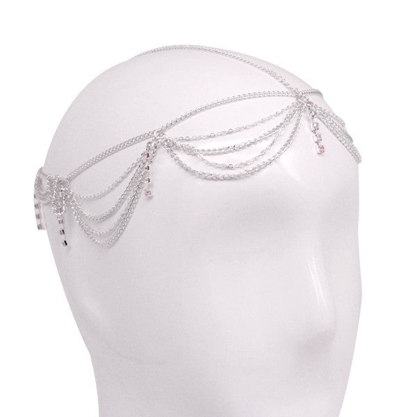 LAYERED RHINESTONED HAIR CHAIN | AS | dainty hair chain, Festival accessory, hair accessories, hair accessory, Hair Bands, Hair chain, layered hair chain, rhinestone hair chain, silver hair chain, Trendy hair chain | Bella Chic