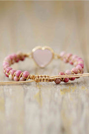 Rose Quartz Heart Beaded Bracelet Goddess Life & Style Shop