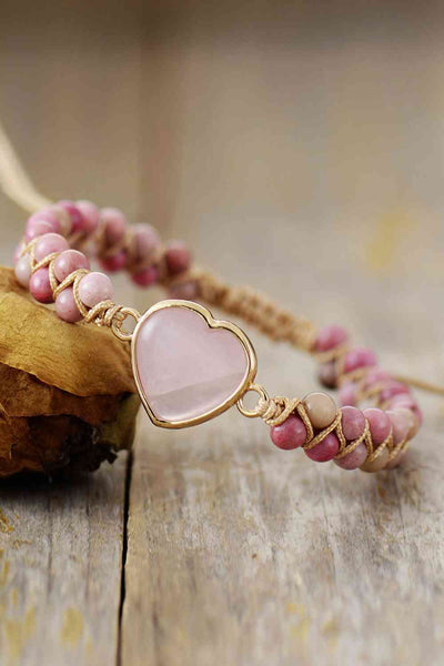 Rose Quartz Heart Beaded Bracelet | AS | L.Z., Ship From Overseas | Trendsi