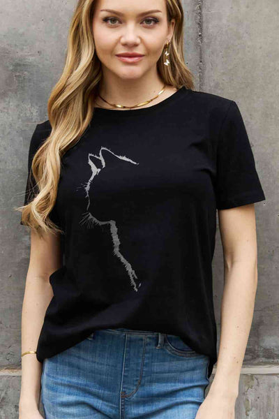 SL Cat Outline Graphic Cotton Tee | Ship From Overseas, Simply Love | Trendsi
