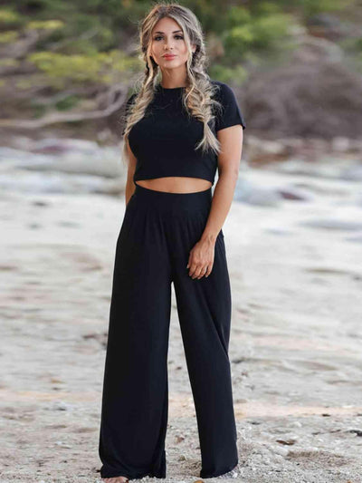 Short Sleeve T-Shirt and Wide Leg Pants Set | Ship From Overseas, Y@R | Trendsi