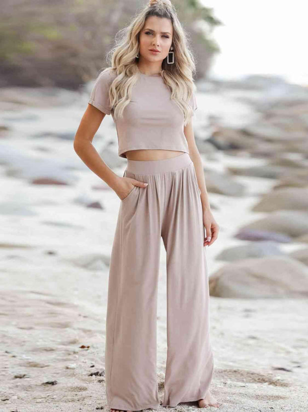 Short Sleeve T-Shirt and Wide Leg Pants Set Goddess Life & Style Shop