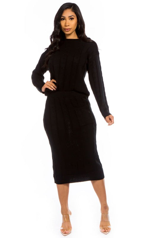 Sweater Skirt Set - Black | Casual Sets | By Claude