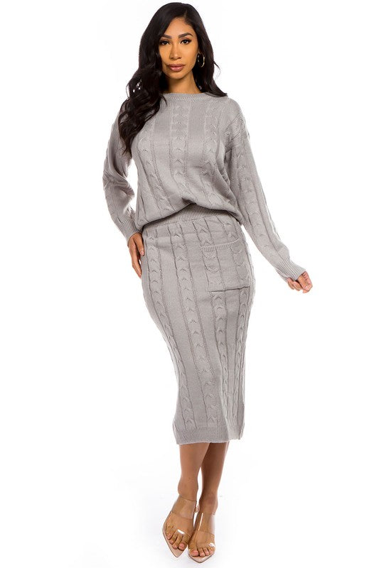 Sweater Skirt Set - Grey | Casual Sets | By Claude