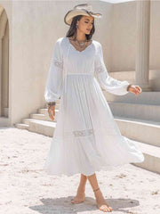 Tie Neck Balloon Sleeve Midi Dress Goddess Life & Style Shop