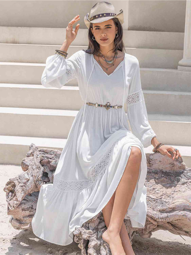 Tie Neck Balloon Sleeve Midi Dress | H.R.Z, Ship From Overseas | Trendsi