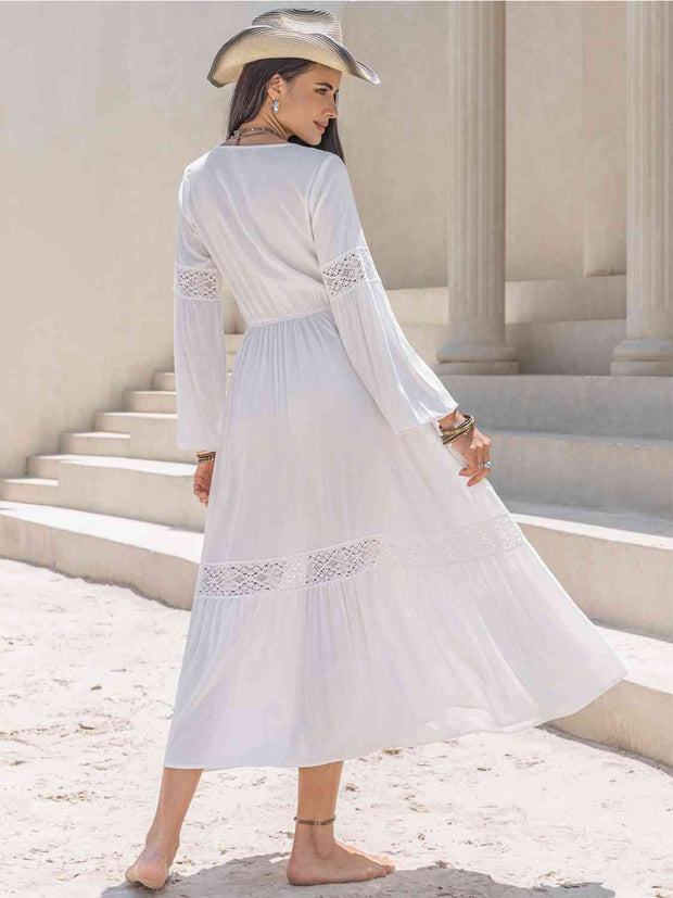 Tie Neck Balloon Sleeve Midi Dress Goddess Life & Style Shop