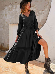 Tie Neck Balloon Sleeve Midi Dress Goddess Life & Style Shop