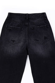 Black distressed straight jeans