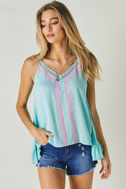 Printed Sleeveless Ruffle Tank Top