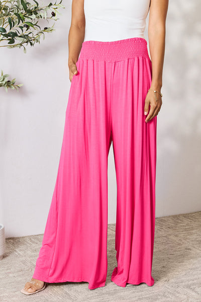 Double Take Full Size Smocked Wide Waistband Wide Leg Pants | Double Take, Ship from USA | Trendsi