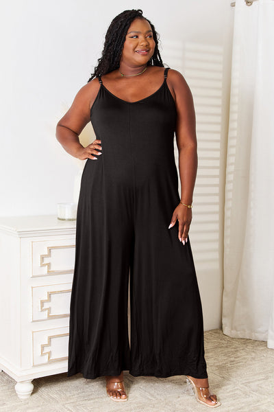 Double Take Full Size Soft Rayon Spaghetti Strap Tied Wide Leg Jumpsuit | Double Take, Ship from USA | Trendsi