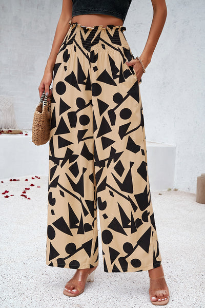 Smocked Printed Wide Leg Pants with Pockets | DY, Ship From Overseas | Trendsi