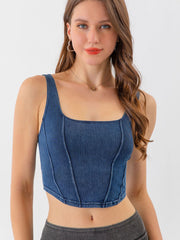 Seam Detail Cropped Denim Tank | F.S.Lu, Ship From Overseas | Trendsi